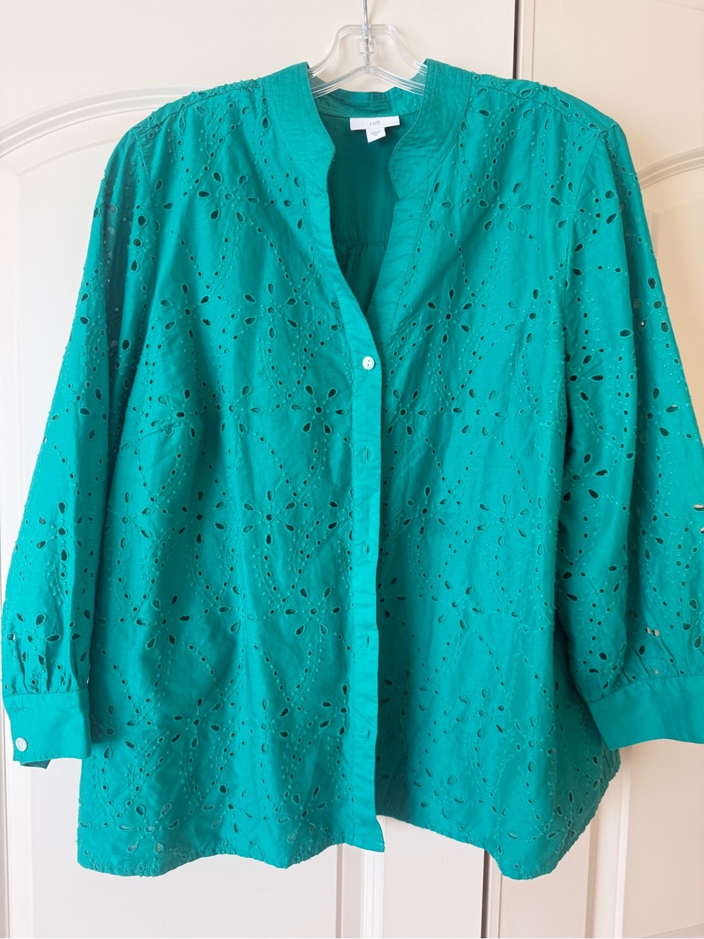 J. Jill Teal Eyelet Button-Front Cotton Shirt